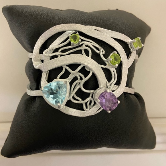 Beautiful Sterling Gemstone Choker & Bracelet Set - Picture 3 of 5